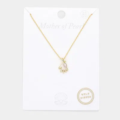 Fashnzfab Gold Dipped Mother Of Pearl Hand Pendant Necklace In Silver