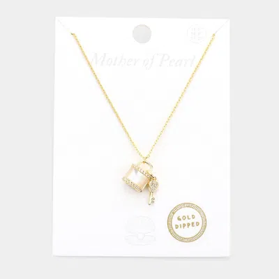 Fashnzfab Gold Dipped Mother Of Pearl Lock Key Pendant Necklace