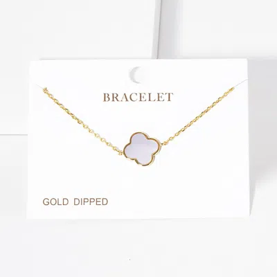 Fashnzfab Gold Dipped Mother Of Pearl Quatrefoil Charm Bracelet - Gold In Brown