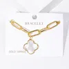 Fashnzfab Gold Dipped Mother Of Pearl Quatrefoil Charm Bracelet Gold In Gold