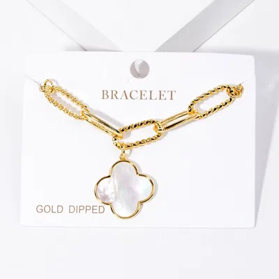Fashnzfab Gold Dipped Mother Of Pearl Quatrefoil Charm Bracelet Gold