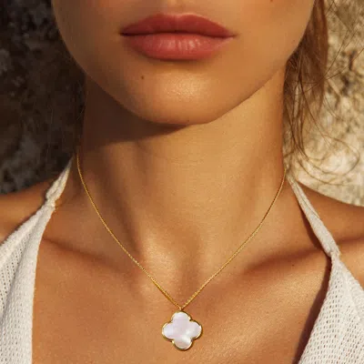 Fashnzfab Gold Dipped Mother Of Pearl Quatrefoil Pendant Necklace - Gold