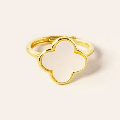 Fashnzfab Gold Dipped Mother Of Pearl Quatrefoil Ring - Gold