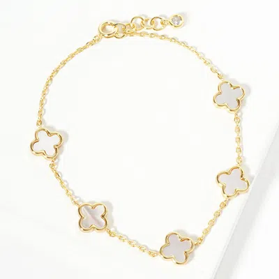 Fashnzfab Gold Dipped Mother Of Pearl Quatrefoil Station Bracelet