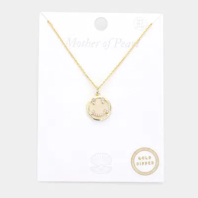 Fashnzfab Gold Dipped Mother Of Pearl Smile Pendant Necklace