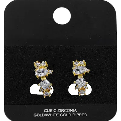 Fashnzfab Gold Dipped Multi Shape Cz Cluster Around Mini Open Hoop Earrings Gold