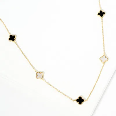 Fashnzfab Gold Dipped Natural Stone Mother Of Pearl Quatrefoil Station Necklace