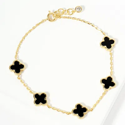 Fashnzfab Gold Dipped Natural Stone Quatrefoil Station Bracelet