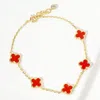 Fashnzfab Gold Dipped Natural Stone Quatrefoil Station Bracelet Gold, Red In Multi