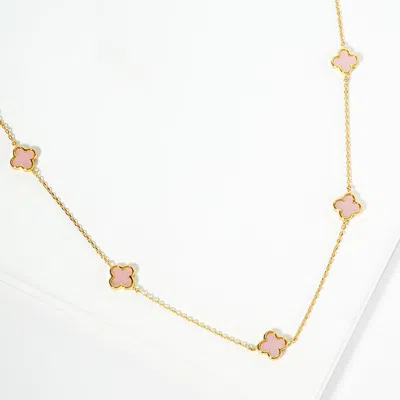 Fashnzfab Gold Dipped Natural Stone Quatrefoil Station Necklace - Gold, Pink In Multi