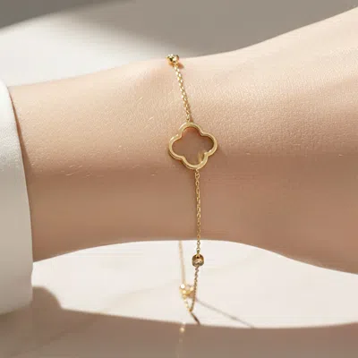 Fashnzfab Gold Dipped Open Quatrefoil Charm Accent Cz Bezel Link Chain Bracelet In Multi