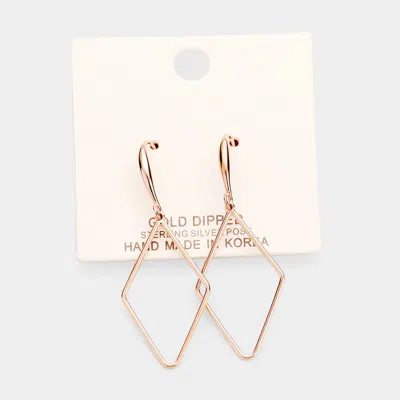 Fashnzfab Gold Dipped Open Rhombus Dangle Earring - Rose Gold