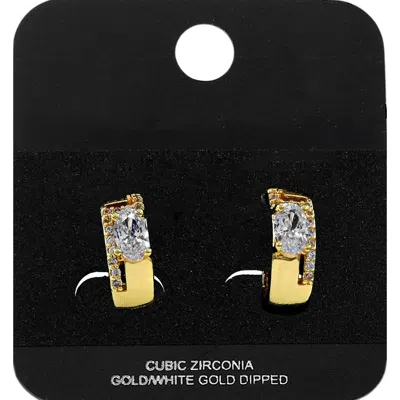 Fashnzfab Gold Dipped Oval Cz Accent Mini Open Hoop Earrings Gold