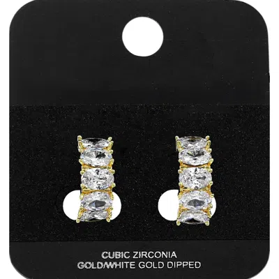Fashnzfab Gold Dipped Oval Cz Stone Cluster Around Mini Open Hoop Earrings Gold