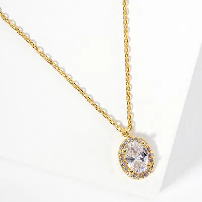 Fashnzfab Gold Dipped Oval Cz Stone Pendant Necklace