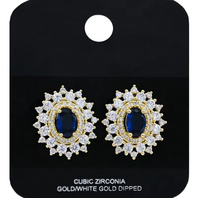 Fashnzfab Gold Dipped Oval Halo Cz Stone Stud Earrings In Multi