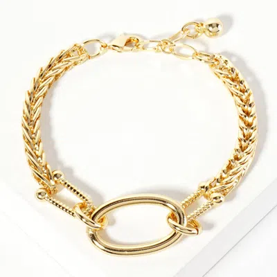 Fashnzfab Gold Dipped Oval Ring Pointed Chunky Chain Bracelet Gold