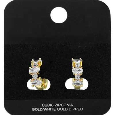Fashnzfab Gold Dipped Oval Round Cz Cluster Around Mini Open Hoop Earrings Gold