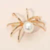 Fashnzfab Gold Dipped Pearl Accent Spider Pin Brooch In Gold