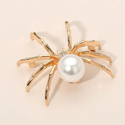 Fashnzfab Gold Dipped Pearl Accent Spider Pin Brooch