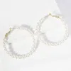 Fashnzfab Gold Dipped Pearl Beaded Hoop Earrings - Cream, Gold In Metallic