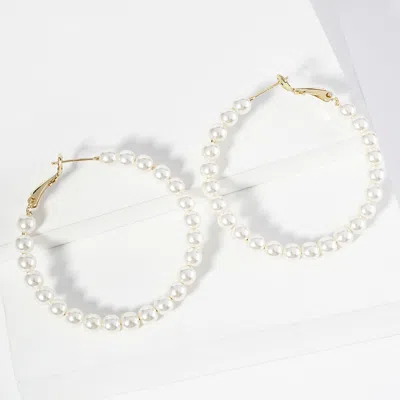 Fashnzfab Gold Dipped Pearl Beaded Hoop Earrings - Cream, Gold In Metallic