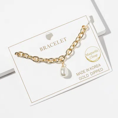 Fashnzfab Gold Dipped Pearl Charm Chain Magnetic Bracelet In Multi