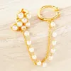 Fashnzfab Gold Dipped Pearl Cross Chain Ear Cuff Earrings - Cream, Gold In Gold