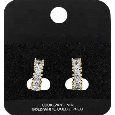 Fashnzfab Gold Dipped Princess Cut Cz Around Mini Open Hoop Earrings