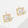 Fashnzfab Gold Dipped Princess Cut Square Cz Stone Mini Stud Earrings In Multi
