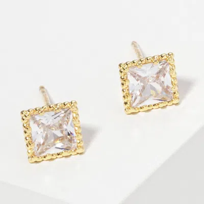 Fashnzfab Gold Dipped Princess Cut Square Cz Stone Mini Stud Earrings In Multi