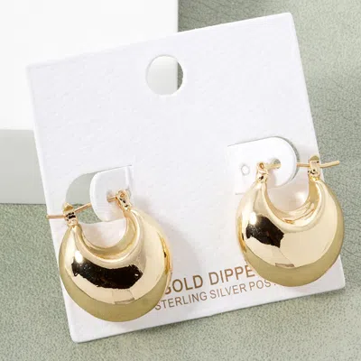Fashnzfab Gold Dipped Puff Done Hoop Pin Catch Earrings - Gold