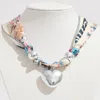 Fashnzfab Gold Dipped Puffy Heart Charm Fabric Scarf Necklace Adjustable Bracelet Bag Charm In Metallic