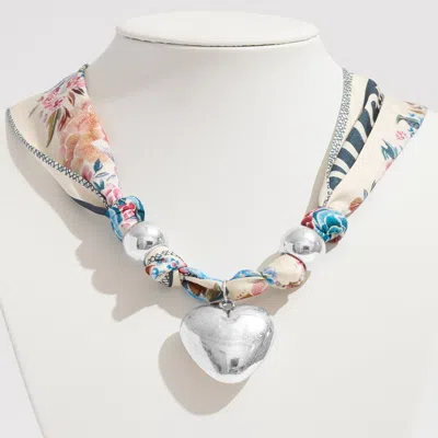 Fashnzfab Gold Dipped Puffy Heart Charm Fabric Scarf Necklace Adjustable Bracelet Bag Charm In Metallic