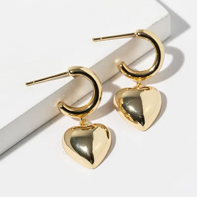 Fashnzfab Gold Dipped Puffy Heart Drop Dangle Mini Hoop Earrings