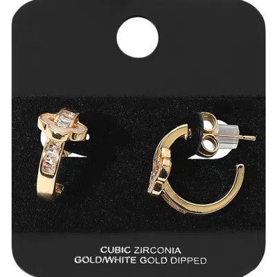 Fashnzfab Gold Dipped Quatrefoil Accent Cz Hoop Earrings - Gold