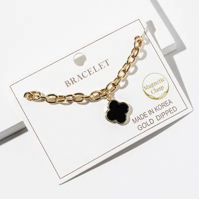 Fashnzfab Gold Dipped Quatrefoil Charm Accent Chain Link Magnetic Bracelet In Multi