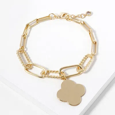 Fashnzfab Gold Dipped Quatrefoil Charm Bracelet