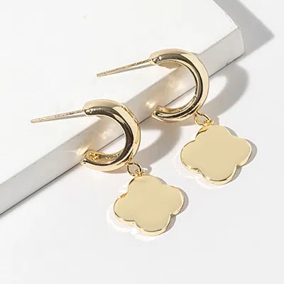 Fashnzfab Gold Dipped Quatrefoil Charm Drop Dangle Mini Hoop Earrings