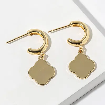Fashnzfab Gold Dipped Quatrefoil Charm Drop Dangle Mini Hoop Earrings