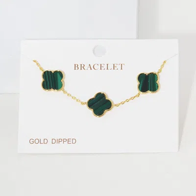Fashnzfab Gold Dipped Quatrefoil Charm Link Bracelet Green