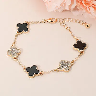 Fashnzfab Gold Dipped Quatrefoil Charm Link Station Bracelet