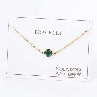 Fashnzfab Gold Dipped Quatrefoil Charm Pointed Bracelet - Gold, Green