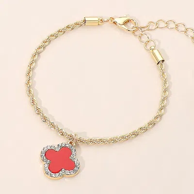 Fashnzfab Gold Dipped Quatrefoil Charm Twisted Rope Chain Bracelet