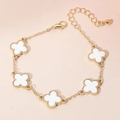Fashnzfab Gold Dipped Quatrefoil Link Chain Bracelet In White