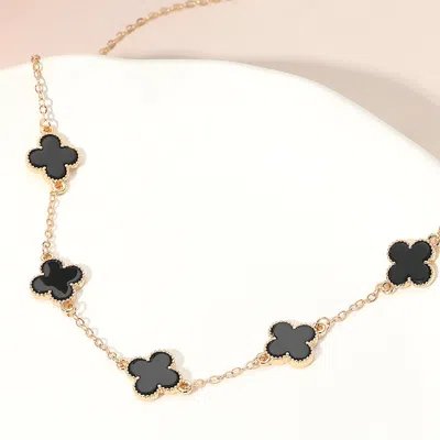 Fashnzfab Gold Dipped Quatrefoil Link Chain Necklace - Black, Gold In Multi