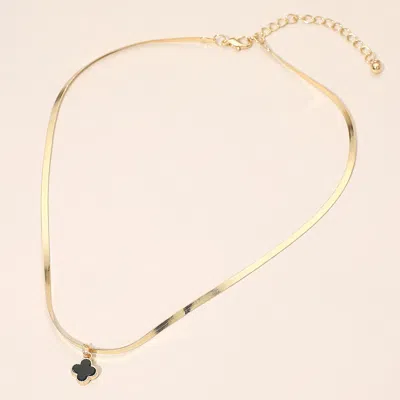 Fashnzfab Gold Dipped Quatrefoil Pendant Herringbone Chain Necklace