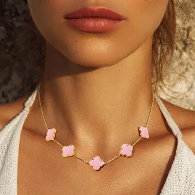 Fashnzfab Gold Dipped Quatrefoil Pendant Link Necklace