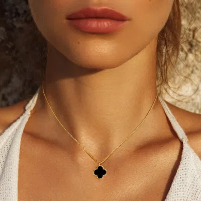 Fashnzfab Gold Dipped Quatrefoil Pendant Necklace Black In Metallic
