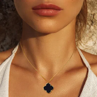 Fashnzfab Gold Dipped Quatrefoil Pendant Necklace - Black In Silver